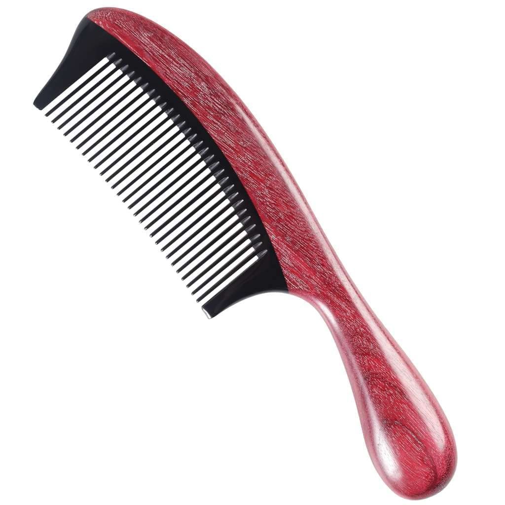Onedor 100 Handmade Natural Violet Sandalwood With Buffalo Horn Hair Combs - Anti-Static Sandalwood Scent Natural Hair Detangler Wooden Combs (Round Handle Fine Tooth)