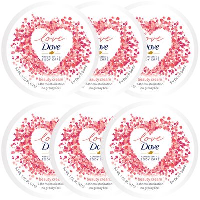 Dove Body Love Beauty Cream, Face Body, 6-Pack - 24H Moisturizing Cream for Dry Skin, Travel-Size, 1.69 Fl Oz Ea