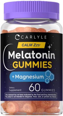 Carlyle Melatonin Gummies 10mg with Magnesium Citrate 60 Count Vegan Formula Non-GMO, Gluten Free