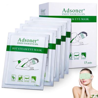 Adsoner Steam Eye Mask, 15 Packs Hot Steam Eye SPA Mask for Dry Eyes, Travel Essentials Relaxation Gifts for Women, Men Lavender Fragrance Warming Eye Patch
