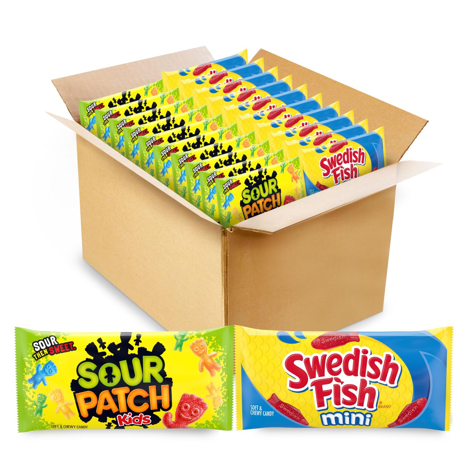 SOUR PATCH KIDS and SWEDISH FISH Mini Soft Chewy Candy Variety Pack, Bulk Candy, 20 Snack Packs