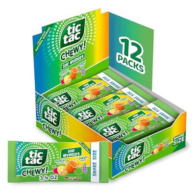 TIC TAC CHEWY! Sour Adventure Candy, Bulk 12 Pack, Sour Candy, Share Size, 3.4 oz Each (Packaging May Vary)
