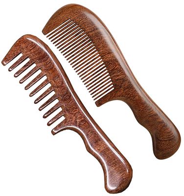 2 Pcs Wooden Hair Comb Set Wide Tooth and Fine Tooth Sandalwood Comb for Women Men, Anti-static Detangling Comb for Curly Straight Fine Wet Dry Hair