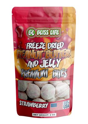 Freeze Dried Peanut Butter Strawberry Jelly Fruit Candy, ASMR Crunchy Candy, Sweet and Savory Snacks, Unique Novelty Snack for Kids 2oz