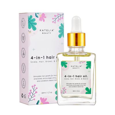 4-in-1 Katelia Beauty Multi-Purpose Hair Treatment: Nourishing Oil for Scalp, Hair, Brow Beard - Promotes Growth, Strength Vitality, Anti-Hair Loss, 30 ml
