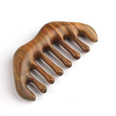 Sitronugras Natural Wood Wide Tooth Hair Comb Head Scalp Massage No Static Green Sandalwood Hair Pick Wooden Comb for Men and Women with free storage pouch