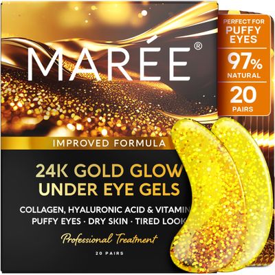 MAREE 24k Gold Under Eye Gels for Puffy Eyes and Dark Circles - Collagen Hyaluronic Acid Skincare Gel Pads, Puffiness Treatment - Undereye Mask Patches