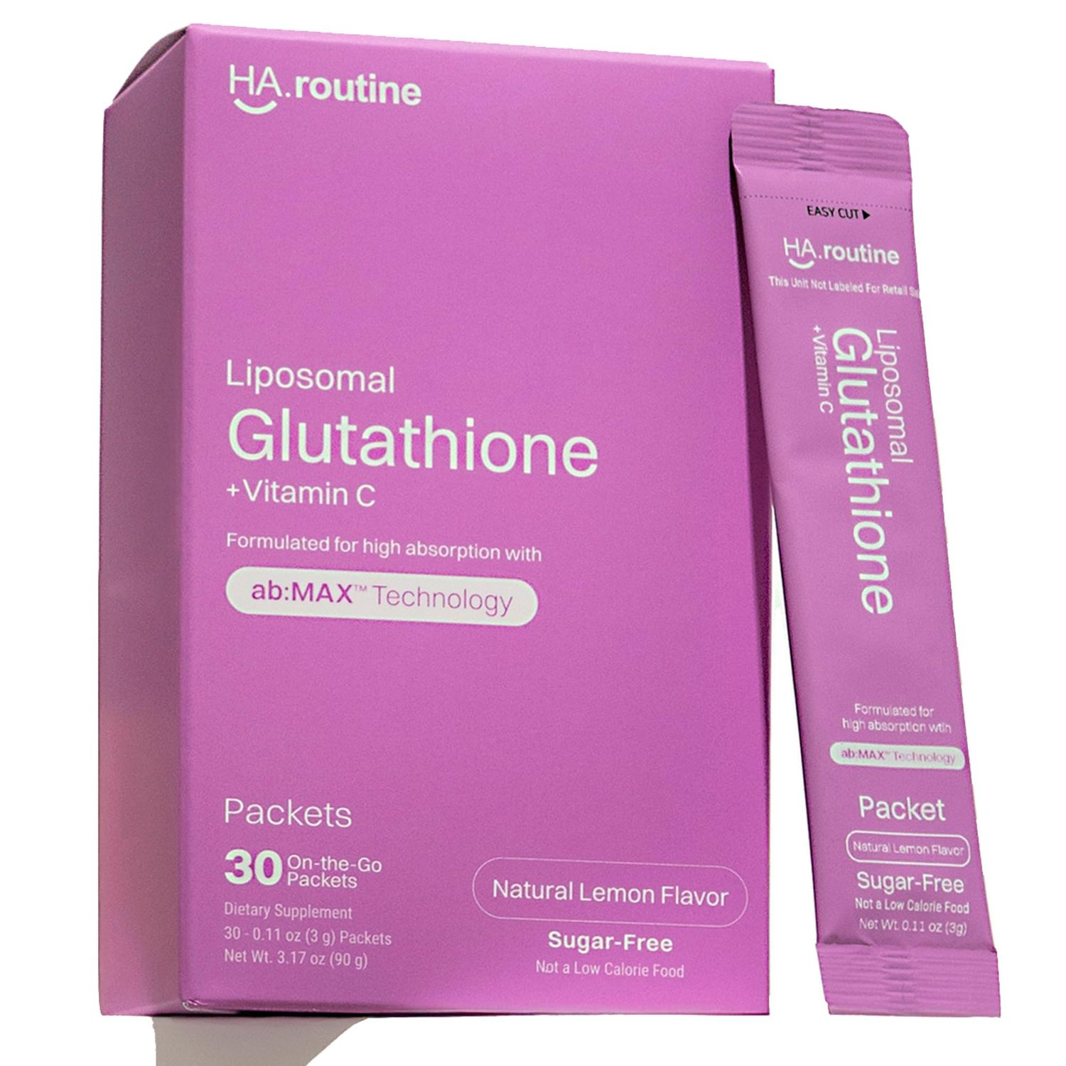 Haroutine Liposomal Glutathione Powder, 125mg L-Glutathione Sugar-Free Flavored Packets, 100mg Vitamin C, Powerful Antioxidant Supplement for Skin, Beauty Health Detox Support, 30 Packets - Lemon