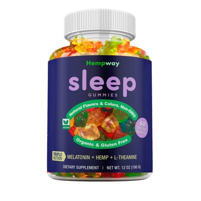 Hemp Sleep Gummies Triple Action Promotes Healthy Sleep Relaxes Body Mind Made in USA 5mg Melatonin 200mg Hemp 10mg L-Theanine 60 Organic Gummies
