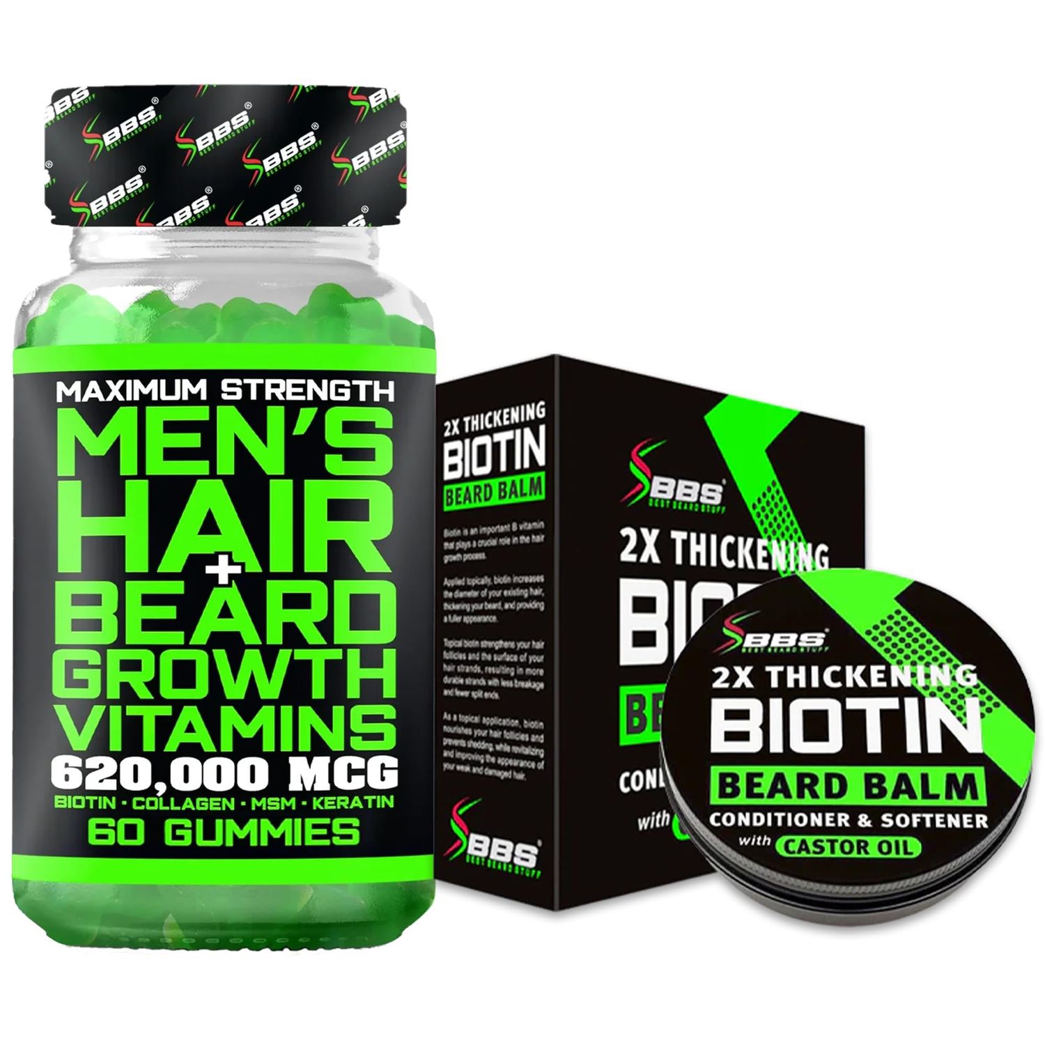 Beard Growth Kit wBiotin Beard Balm for Men 2X Beard Softener Beard Conditioner Biotin Gummies Beard Growth VitaminsHair Growth Vitamins for Men