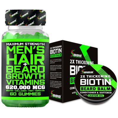 Beard Growth Kit wBiotin Beard Balm for Men 2X Beard Softener Beard Conditioner Biotin Gummies Beard Growth VitaminsHair Growth Vitamins for Men