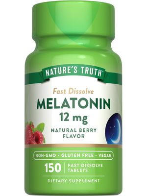 Nature&#39;s Truth Melatonin 12 mg 150 Tablets Quick Dissolve Vitamin Natural Berry Flavor Non-GMO Gluten Free Supplement for Adults