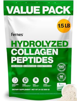 Fernes Collagen Peptides for Women Men (1.5LB) Type I III Flavorless Odorless Easy-Mix Hydrolyzed Peptan Protein Joint Hair Skin Nail Support Gluten-Free Non-GMO Keto Paleo Grass-Fed Kosher