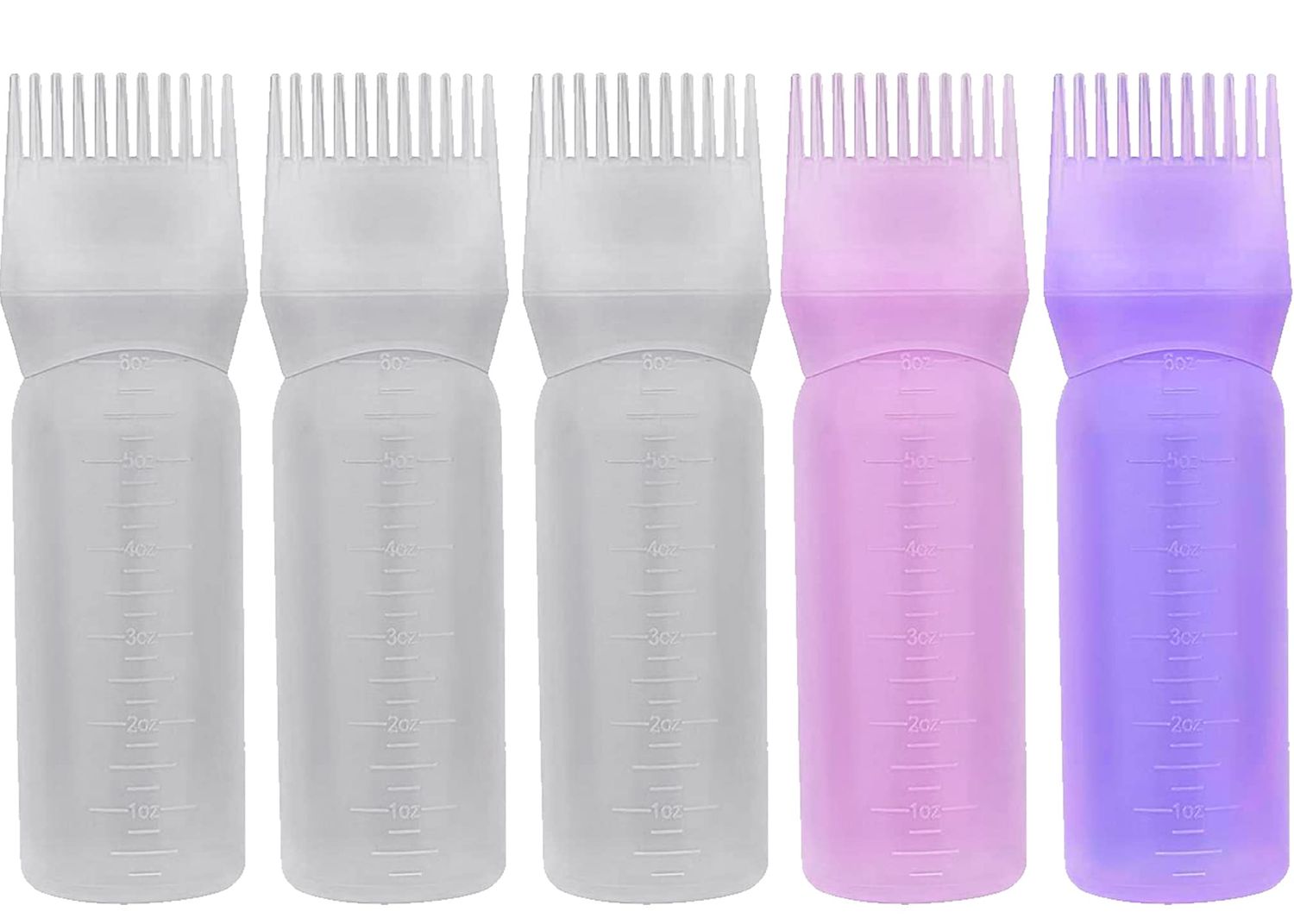 EZPRO USA Empty Scalp Comb Applicator 7oz for All Purpose Oil Squeeze Bottle, Pressurized Plastic Comb Color Applicator, Refillable, BPA Free, Hair Treatment, 200ml, Clear, Pack of 5