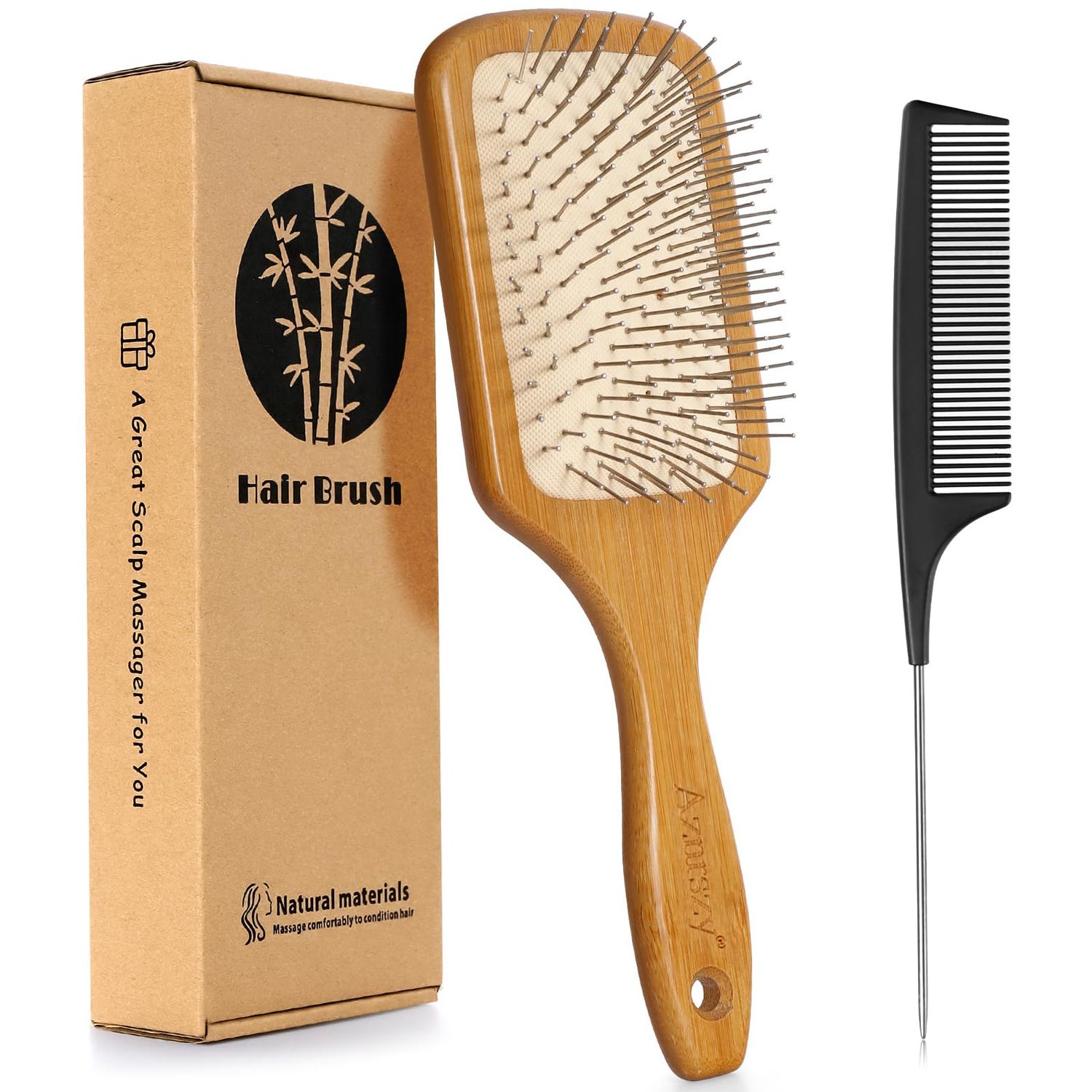 Hair Brush for Thick Curly Hair, Aznrszy Multipurpose Head Scalp Massager with Air CusionStainless Steel Bristles, Men Women Brush for Scalp StimulationDaily Hair Care (Square)