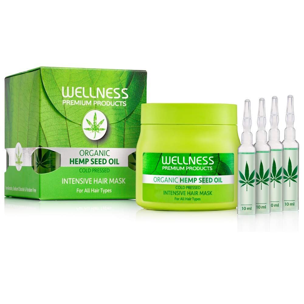 WELLNESS PREMIUM PRODUCTS Hemp Seed Oil Hair Mask - Cold Pressed Organic Hemp Oil, 500ml16.9oz