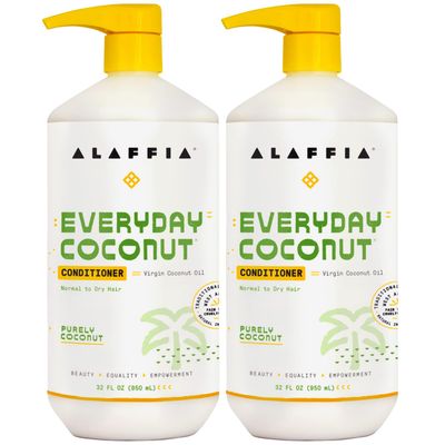 Alaffia Everyday Coconut Conditioner 2-Pack - Moisturizing Coconut Oil Ginger Extract, Normal to Dry Hair, Curly Styles, 32 Oz Ea