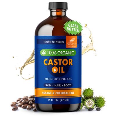 100 Organic Castor Oil 16 fl. Oz Premium Glass Bottle Pack Pure Unrefined Natural Moisturizing Oil for All Hair Skin Types, Face, Eyelashes Growth, Eyebrows and Body Care Now Hexane Free