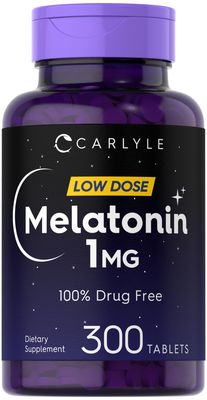 Carlyle Melatonin 1 mg 300 Low Dose Tablets Drug Free Aid Vegetarian, Non-GMO, Gluten Free