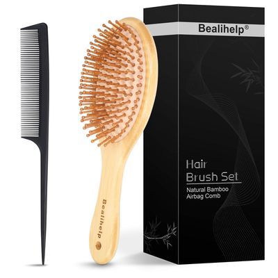 Natural Bamboo Brush, Premium Scalp Massage Hair Brush for Hair Growth, Wooden Brush for Women and Men, Suitable for Curly, Straight, Long, and Short Hair