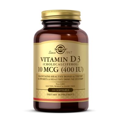 SOLGAR Vitamin D3 (Cholecalciferol) 10 MCG (400 IU), 100 Softgels - Helps Maintain Bones Teeth - Immune System Support - Non-GMO, Gluten Free, Dairy Free - 100 Servings
