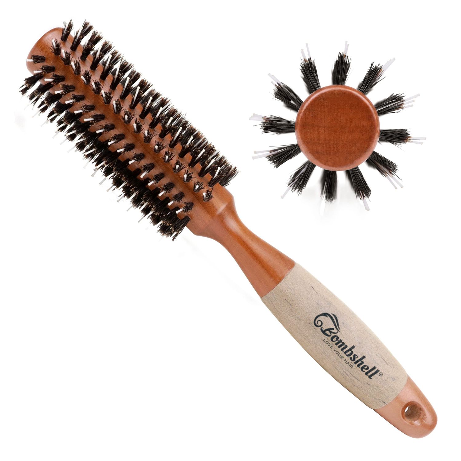 Bombshell Birch Wood Round Brush - 2&quot; Hair Brush for Styling, Blow Out, and Curling with Natural Boar Bristle and Nylon, Sustainable Material, Eco Friendly, Unisex