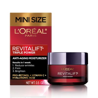 L&#39;Oreal Paris Revitalift Triple Power Anti-Aging Face Moisturizer Travel Size, Pro Retinol, Hyaluronic Acid Vitamin C, Reduce Wrinkles, Trial 0.5 Oz