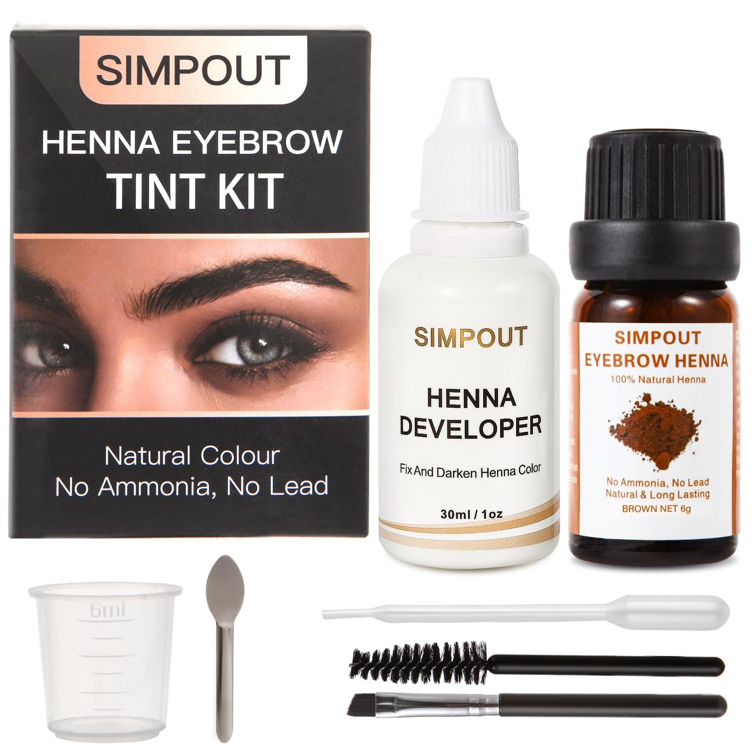 (Upgrade) Simpout Henna Hair Kit - 6 grams, Spot Color Henna Hair Kit with Developer, 100 Natural Root Touch Up, Professional Salon Home DIY Kit, Easy to Use(Brown)
