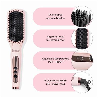 L'ANGE HAIR Le Vite Straightening Brush Heated Straightener Flat Iron for Smooth, Anti Frizz Hair Dual-Voltage Electric Brush Straightener Hot Brush for Styling