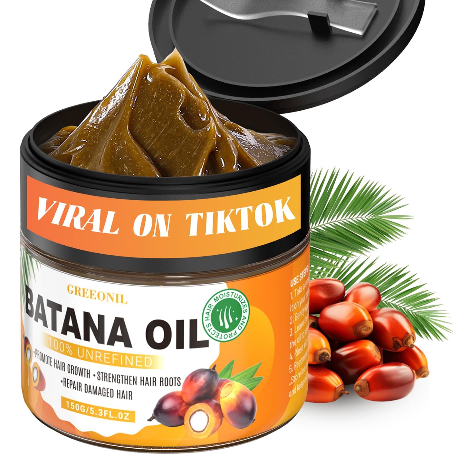 GREEONIL Batana Oil for Hair Growth, 100 Unrefined, Organic and Natural Dr Sebi Raw Batana Oil for Men Women, Prevents Hair Loss, Eliminate Frizzy, Damaged and Split Ends, 5.3 Oz