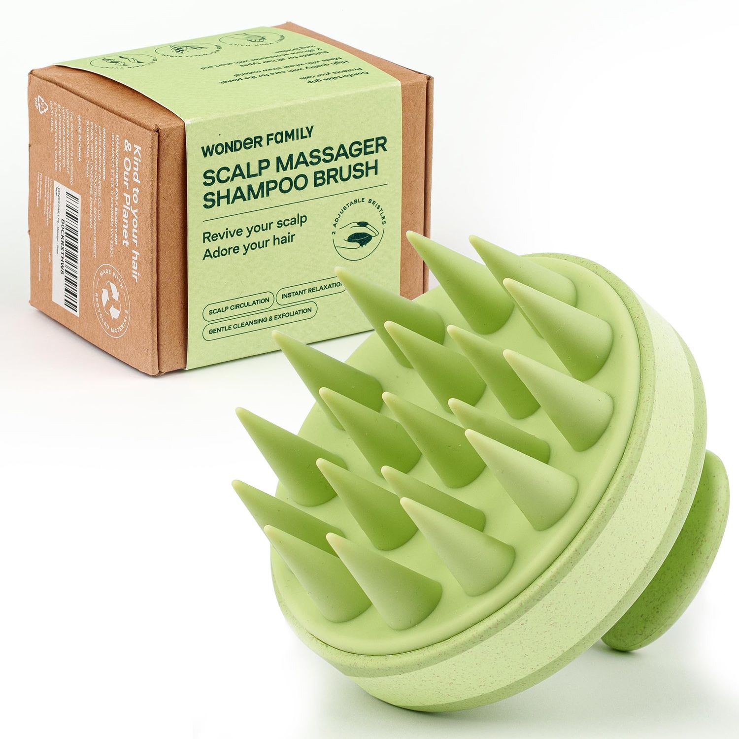 Silicone Scalp Scrubber for Shower - Shampoo Brush Scalp Massager for Hair Growth for Men, Women - Head Massager for Hair Growth - Alternative to Shampoo Comb - 2 Heads (Green)