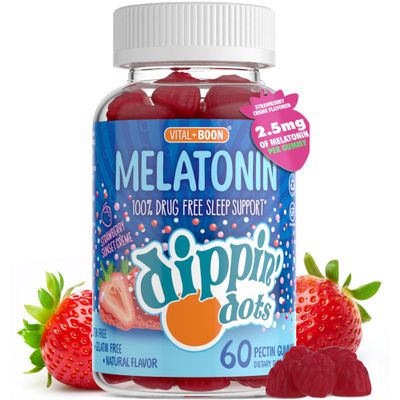 VitalBoon - Melatonin Sleep Support Gummies (60 Count) Strawberry Sunset Creme Flavor Chews 2.5mg Per Gummy Sleep Supplement for Children and Adults Supplement for Faster Faster Longer Sleep