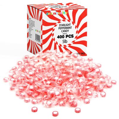 4E&#39;s Novelty Bulk Peppermint Candy 5 Lbs, 400 Peppermints Individually Wrapped, Christmas Mints, Peppermint Candy Bulk, Starlight Peppermint Bulk Candy Breath Mints for Office Restaurants