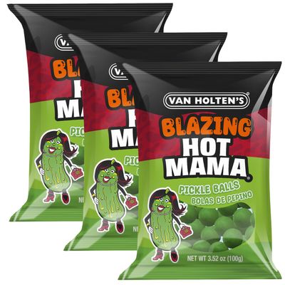 Van Holten&#39;s Pickles - Blazing Hot Mama Pickle Balls Candy - Novelty Pickle Flavored Candy - 3 Pack