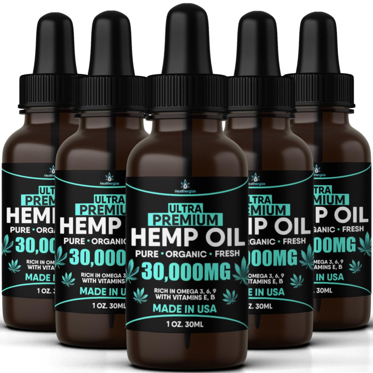Hemp Oil Organic Extract-5 Pack-Ultra High Potensy Hemp Seed Oil-Full Flavor Natural Benefits-Made in USA-for Skin, Relief, Sleep, Calm, Relaxation, Muscles, Massage-Safe for Pets-Full Omega 3,6,9
