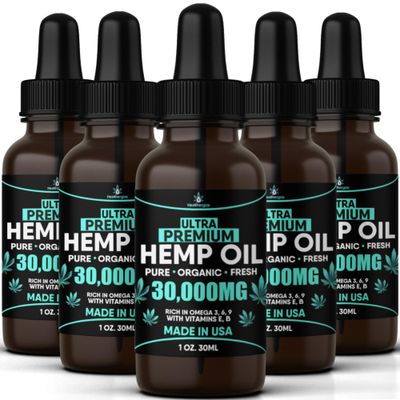 Hemp Oil Organic Extract-5 Pack-Ultra High Potensy Hemp Seed Oil-Full Flavor Natural Benefits-Made in USA-for Skin, Relief, Sleep, Calm, Relaxation, Muscles, Massage-Safe for Pets-Full Omega 3,6,9