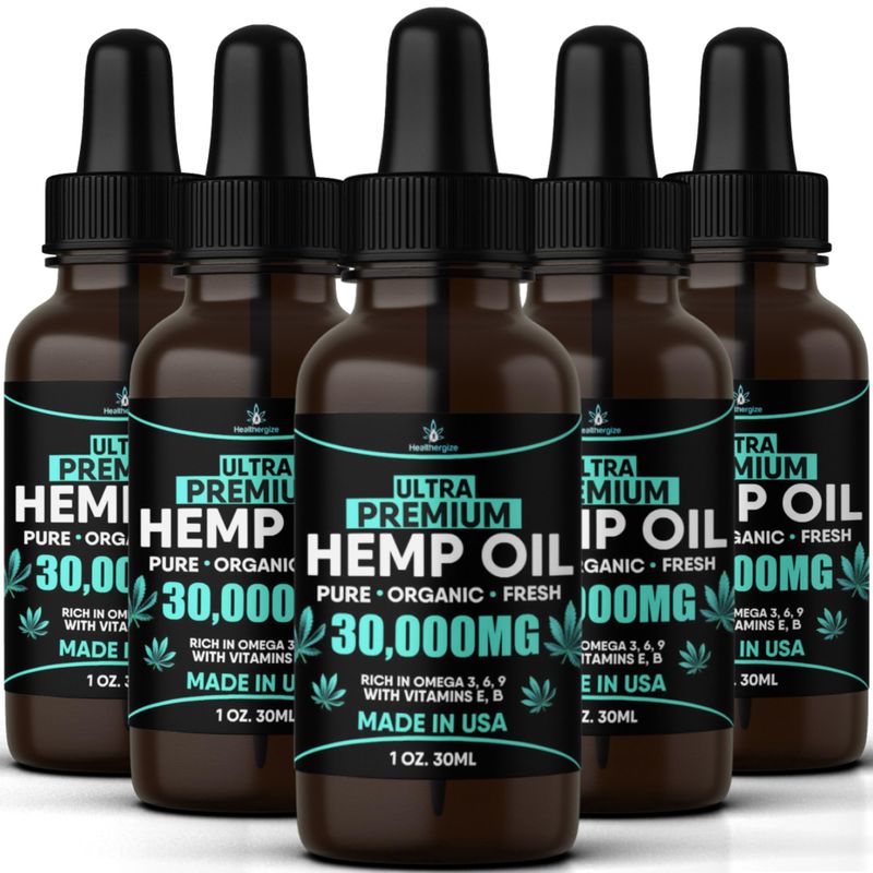 Hemp Oil Organic Extract-5 Pack-Ultra High Potensy Hemp Seed Oil-Full Flavor Natural Benefits-Made in USA-for Skin, Relief, Sleep, Calm, Relaxation, Muscles, Massage-Safe for Pets-Full Omega 3,6,9