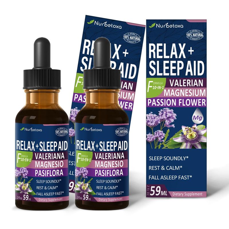Nurbetoxa Valerian Root Sleep Aid Drops, Magnesium Relax, Gotas de Citrato de Magnesio y Raiz de Valeriana y Flor de Jamaica y Pasiflora para Dormir y Ansiedad, Sleep Tincture. 4oz