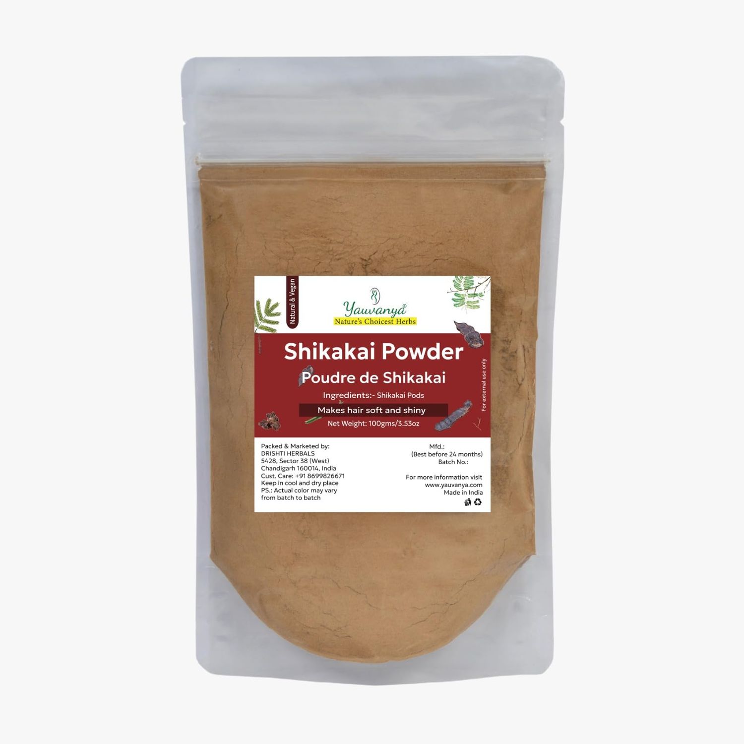 Yauvanya Shikakai (Acacia Concinna) Powder, Natural hair conditioner and nourisher - 100 gms