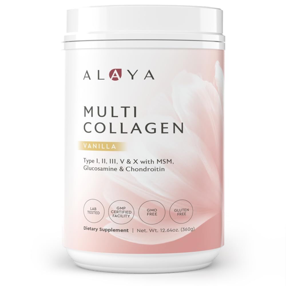 Alaya Multi Collagen Powder - Type I, II, III, V, X Hydrolyzed Collagen Peptides Protein Powder Supplement with MSM GC (Vanilla)