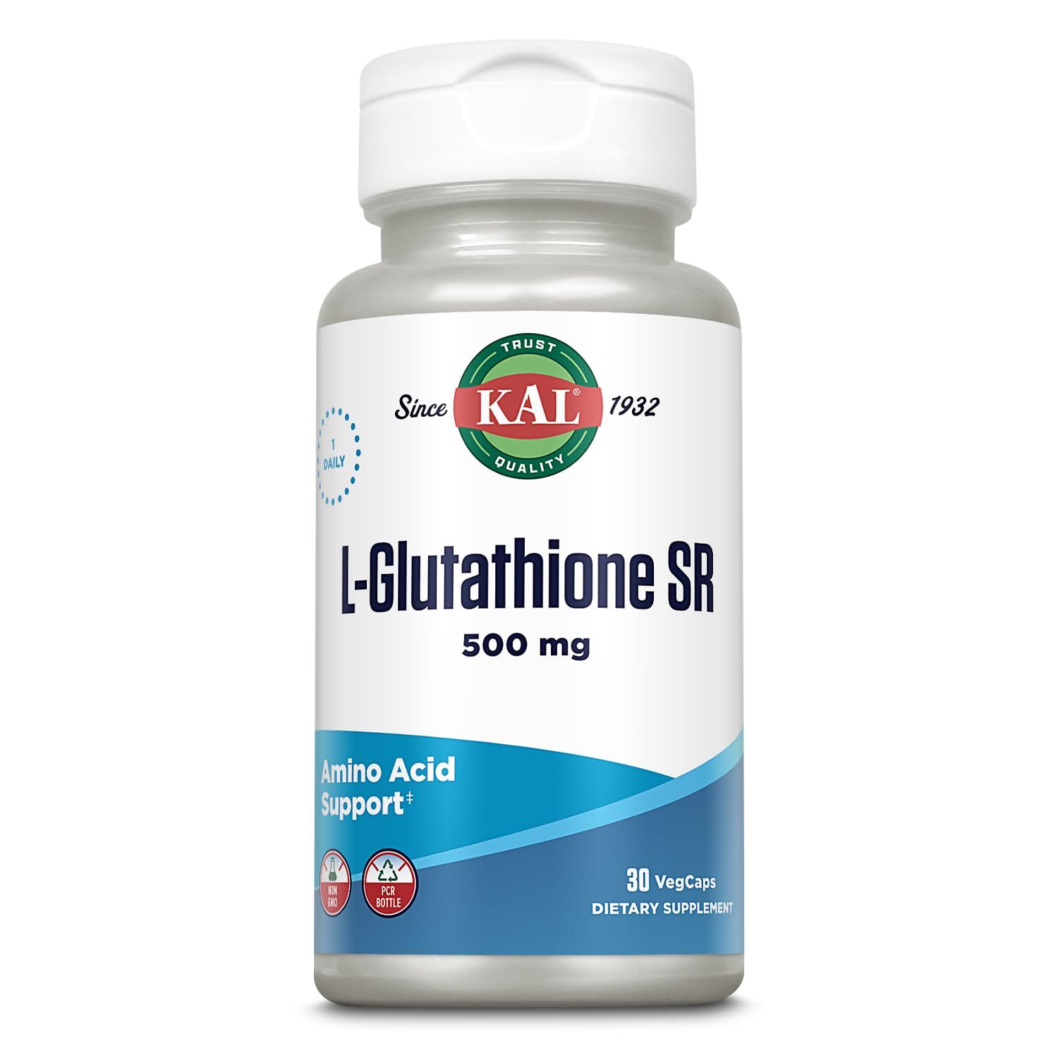 KAL L-Glutathione SR, Reduced Glutathione Supplement, High Absorption Antioxidant Supplement, Lab Verified, 30 Servings, 30 VegCaps