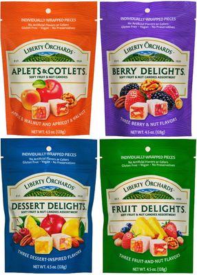 Liberty Orchards Aplets Cotlets, Berry Delights, Dessert Delights, Fruit Delights Package! - Vegan Turkish Delight Candy, 4 Pack Variety
