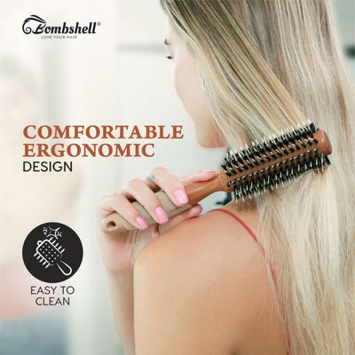 Bombshell Birch Wood Round Brush - 2" Hair Brush for Styling, Blow Out, and Curling with Natural Boar Bristle and Nylon, Sustainable Material, Eco Friendly, Unisex