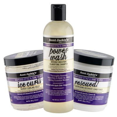 Aunt Jackie&#39;s Grapeseed Collection Perfect Intense Define, Power Wash, Rescued and Ice Curls, Combo Hydrates Softens With Almond oil, Marshmallow Root, Purple, Pack of 3