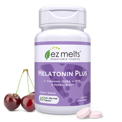 EZ Melts Dissolvable Melatonin Plus, Sugar-Free Sleep Support with Melatonin 5mg, L-Theanine, GABA, 5-HTP, and Herbal Blend, 60-Day Supply