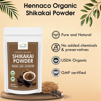hennaco Organic Shikakai Powder - 227 Grams (8 Oz) Acacia concinna Powder, Natural Hair Cleansing Conditioning - Organic Hair Wash Powder, Shikakai Powder for Hair