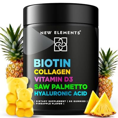 Biotin Gummies with Collagen Vitamin D3 Saw Palmetto Hyaluronic Acid for Hair Skin and Nails, Hair Growth Supplement for Men Women Non-GMO Gluten-Free Natural Pineapple Flavor