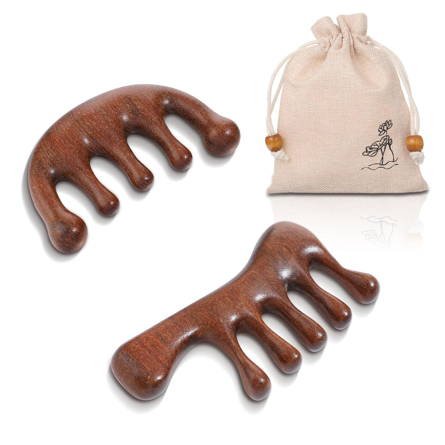 Kifmurase 2 Pack Wooden Scalp Massager Hair Growth Comb, Wood Loc Comb Wide Tooth Comb for Scalp Relax, Manual Gua Sha Comb Head Message Brush Wooden Scalp Massage Tools for Women Men