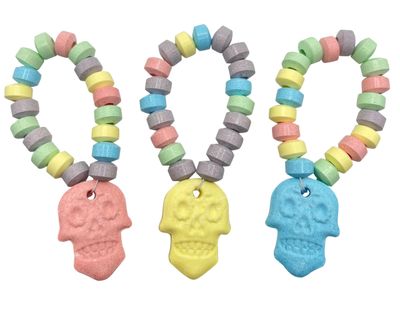Day of the Dead Candy - 24 Sugar Skull Shaped Candy Bracelets Individually Wrapped Bulk - Great for Cinco De Mayo Party Favors