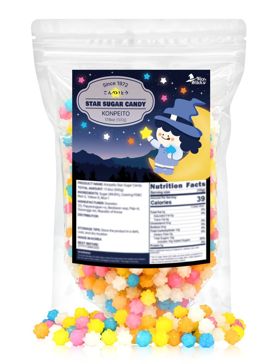 NICE WITCH&#39;S Konpeito Sugar Candy - Big Size 500g(17.63 Ounce) Sweet And ColorfulHandmade Star Candy